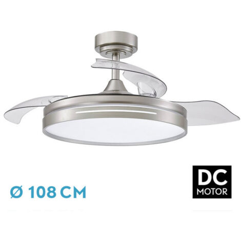 FABRILAMP TODOLAMPARA - VENTILADOR DE TECHO LUZ LED DC MICENAS NIQUEL ASPAS DESPLEGABLE 108D 6 VELOCIDADES REMOTO+TEMPORIZA+MEMORIA