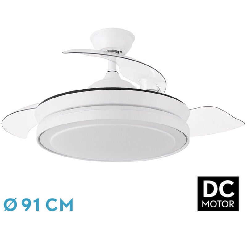 Fabrilamp - Ventilateur de plafond à pales repliables à 6 vitesses avec éclairage led (72W 3CCT 6120lm) IP20 couleur blanc