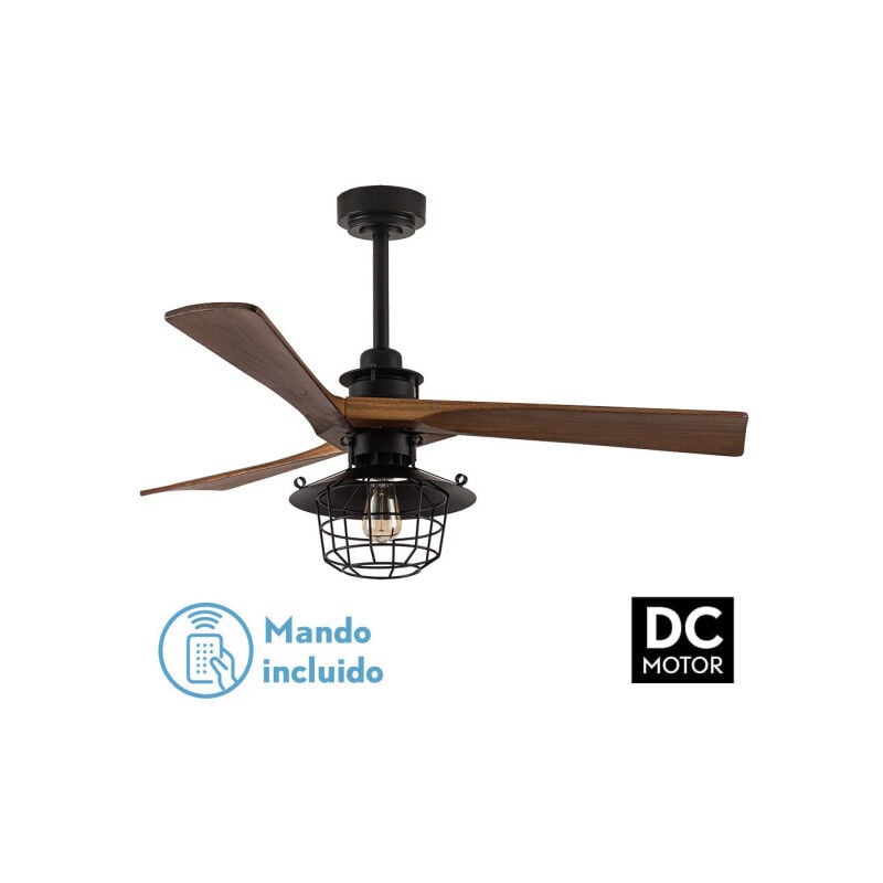 Fabrilamp - Ventilateur Dc Vulturno Noir 1xe27 3 pales Chêne 6 vitesses avec tremblement de terre & minuterie 53/65,5x132x132 Cm