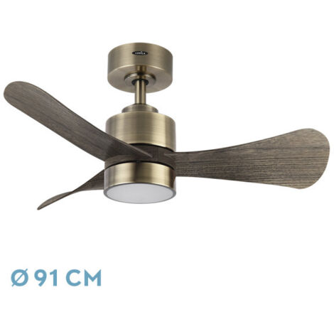 DC Zepelin Ventilator 18W Leder/Eiche 3 Flügel