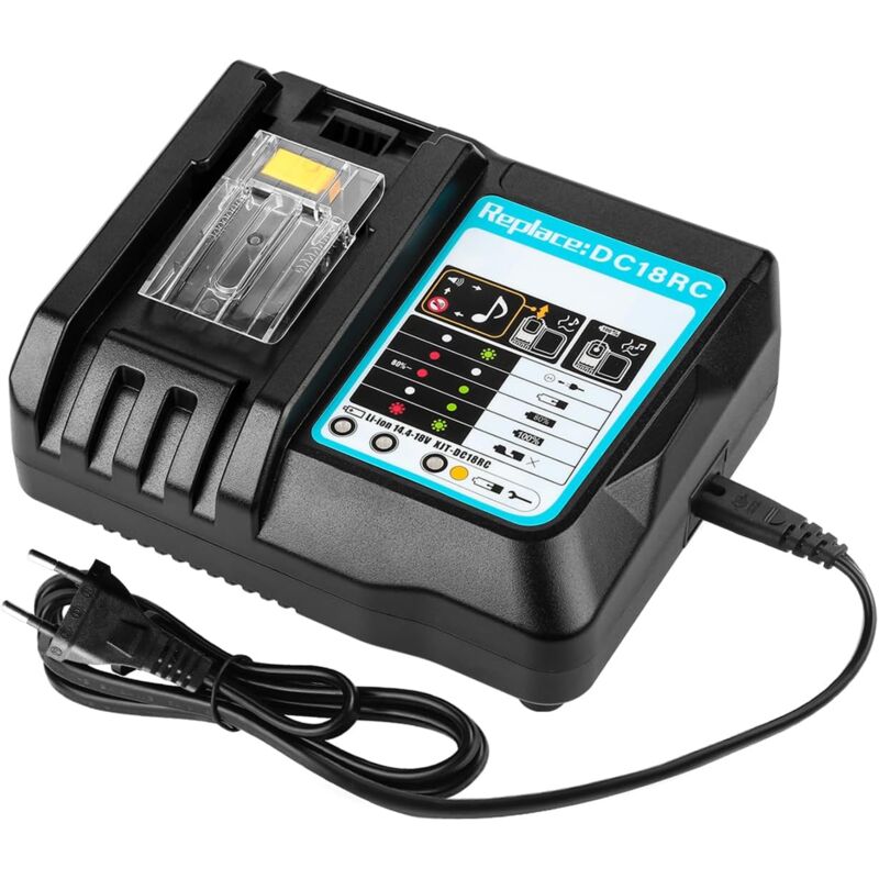 KZQ - DC18RC 18V 2A Chargeur pour Makita 14,4V18V Batterie BL1850 BL1860 BL1840 BL1430 BL1415 DC18RD DC18SF(Batterie Non Incluse)