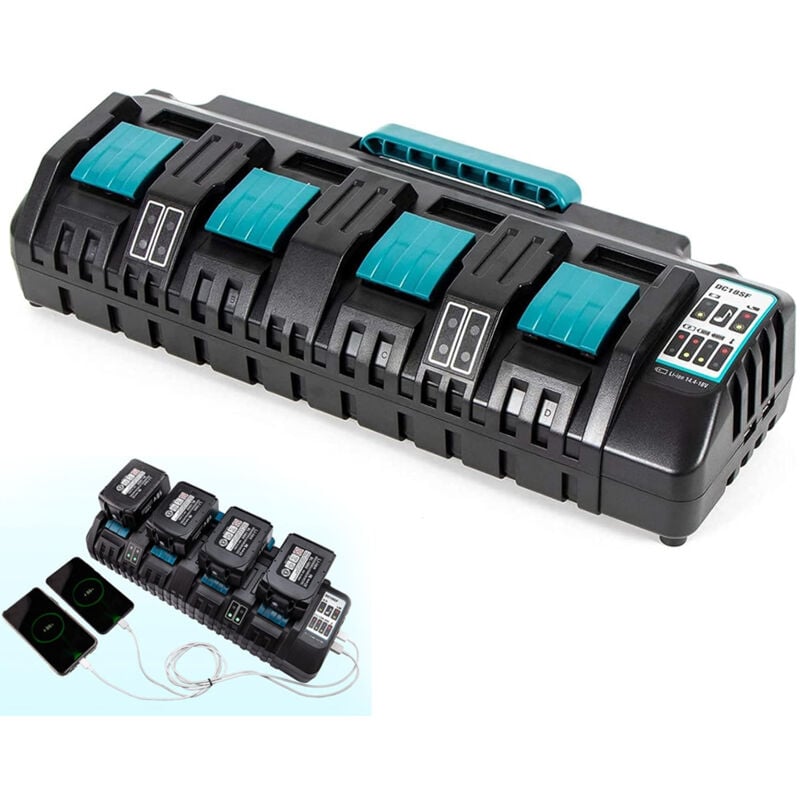 DC18SF 4-Port For Makita Battery Charger Compatible with Makita 14.4V-18V Li-ion Battery BL1830 BL1840, Replace for DC18RC DC18RD DC18RA Charger