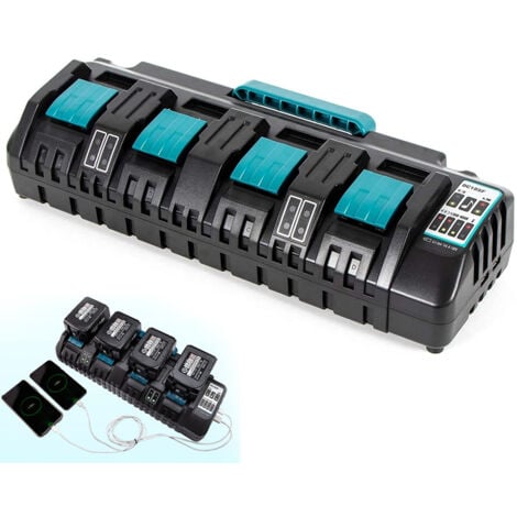 PDSTATION DC18SF 4-Port For Makita Battery Charger Compatible with Makita 14.4V-18V Li-ion Battery BL1830 BL1840, Replace for DC18RC DC18RD DC18RA Charger