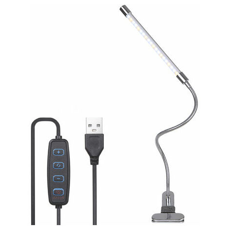 DC5V 20 LEDs Pince Clip-on Lampe de Bureau Alimentée par USB Lampe de Table 3 Températures de Couleur 10 Niveaux de Luminosité Réglable Dimmable Flexible Pliable Pliable Tube Col de Cygne Con