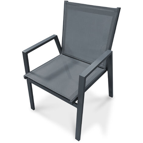 Dcb Garden – Fauteuil de jardin empilable en textilène gris anthracite – Aluminium léger – Dimensions L 60 x l 56 x H 86 cm – Conçu pour extérieur