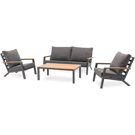 Dcb Garden – Salon de jardin 5 places en aluminium gris anthracite – Table basse L 120 x l 70 x H 43 cm – Canapé 3 places et 2 fauteuils – Coussins déhoussables