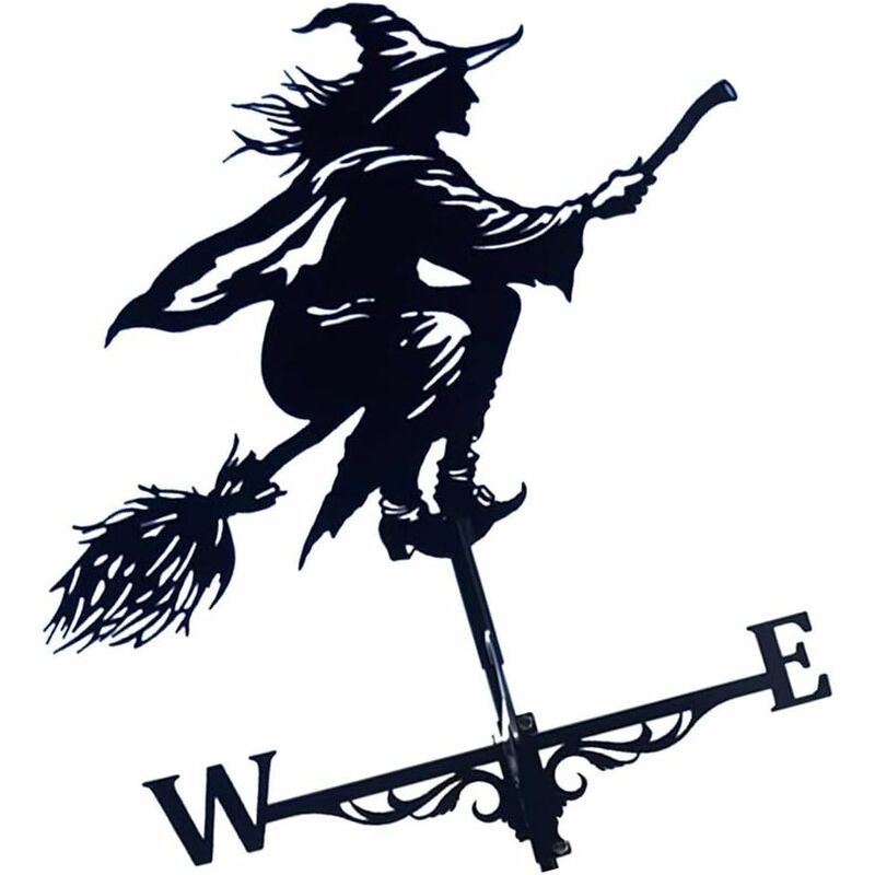 Girouette de Jardin Décorative - Design Sorcière - Métal Verni - Noir - Usage Extérieur