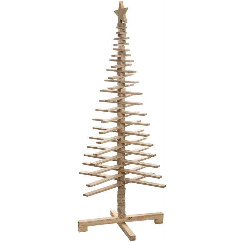 Sapin de Noël en bois articulé - Longueur 66 x Profondeur 66 x Hauteur 150 cm - Marron