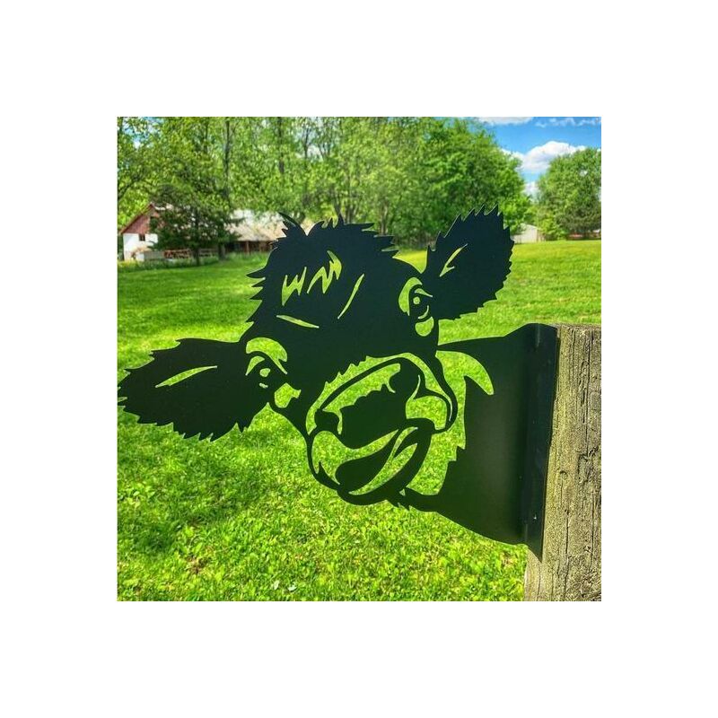Décoration de jardin en métal avec vache amusante, silhouette d'animal à suspendre pour clôture ou arbre, sculpture murale, décorations d'art de