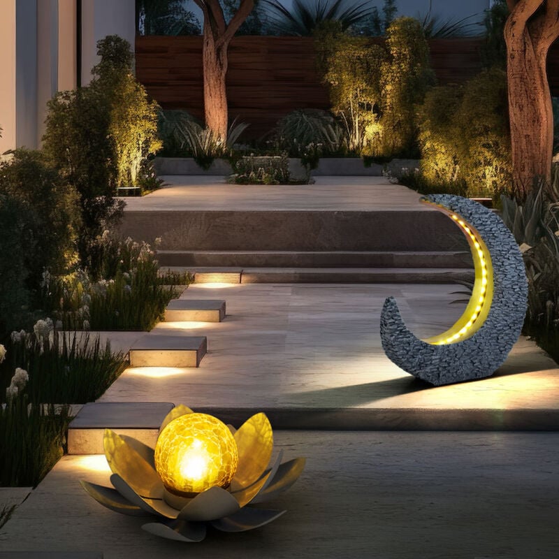 Décoration de jardin, lampes solaires pour l'extérieur, fleur de lotus, décoration de table, table de jardin, lampe solaire de jardin, croissant de