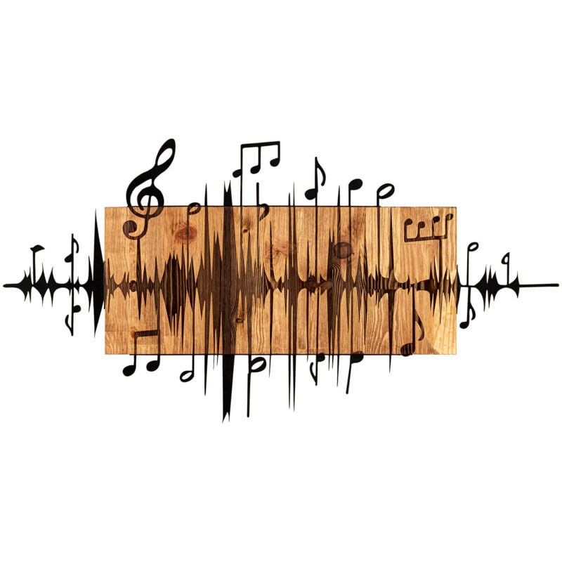 Décoration murale en métal et bois Notes de musique 90 x 47 cm