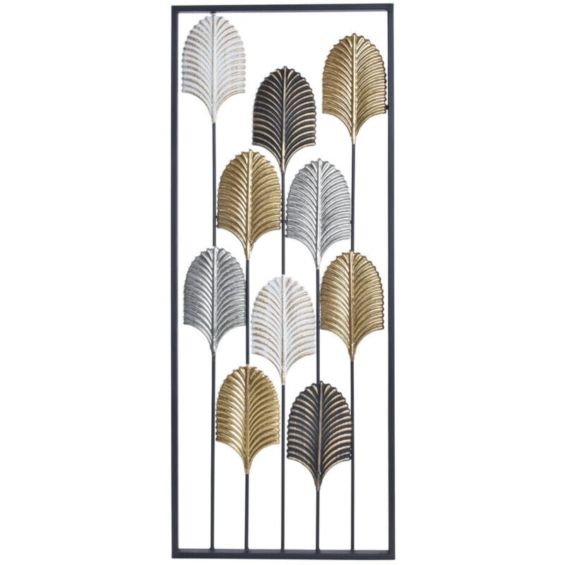 Décoration Murale Métal 35X2X90 Feuilles Noir