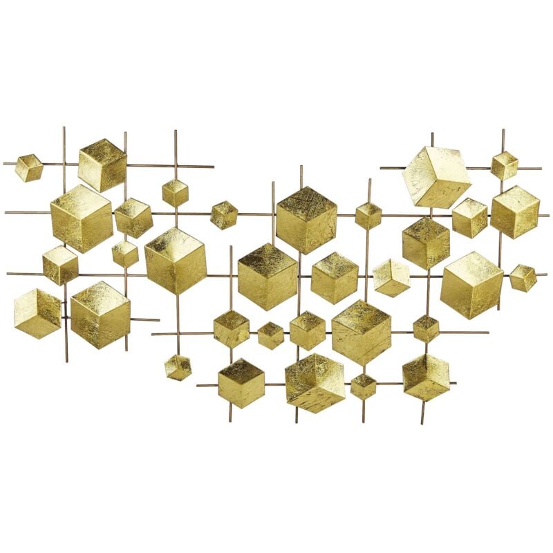 Décoration Murale Moderne à Suspendre Cubes Dorés Oeuvre Géométrique Flerovium