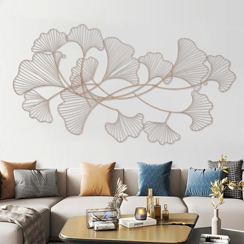 Décoration murale en métal 3D Ginkgo Leaf Décoration murale pour salon chambre à coucher 120 x 57 cm