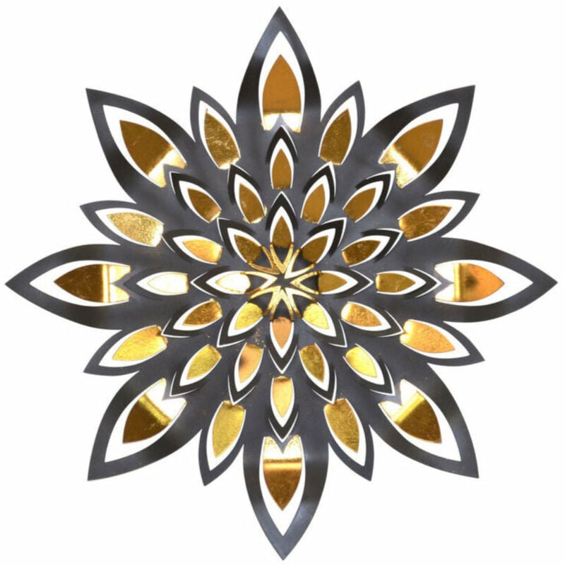 Décoration murale en métal en forme de grande fleur de nénuphar noir et or 050000386