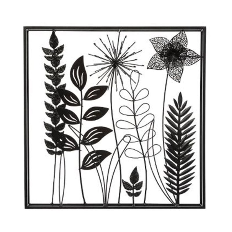 Décoration Murale en Métal 'Feuillu' 40x40cm Noir