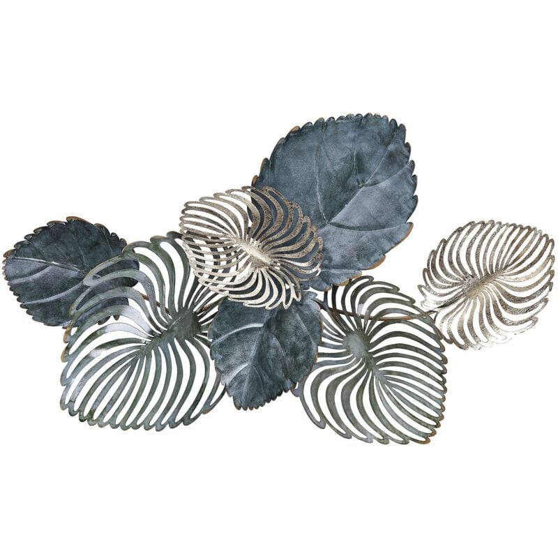 Décoration Murale Design Moderne Finition Précise en Acier Doré et Bleu-Vert 88 x 55 cm Magnesium