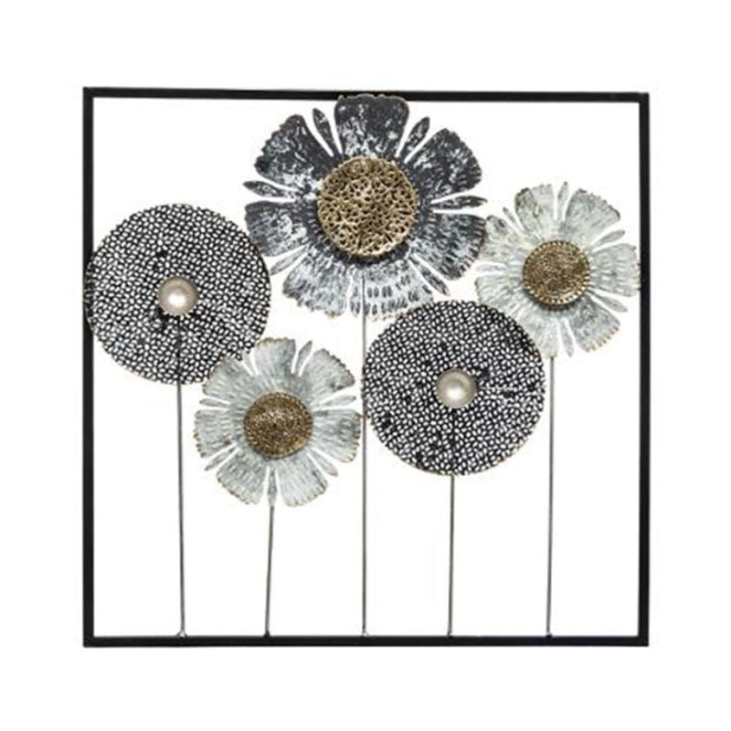Décoration Murale Métal 'Tournesol' 50x50cm Noir