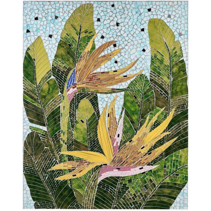 Beliani - Décoration Murale Multicolore en Verre et mdf 70 x 90 cm Plantes et Fleurs Merangin
