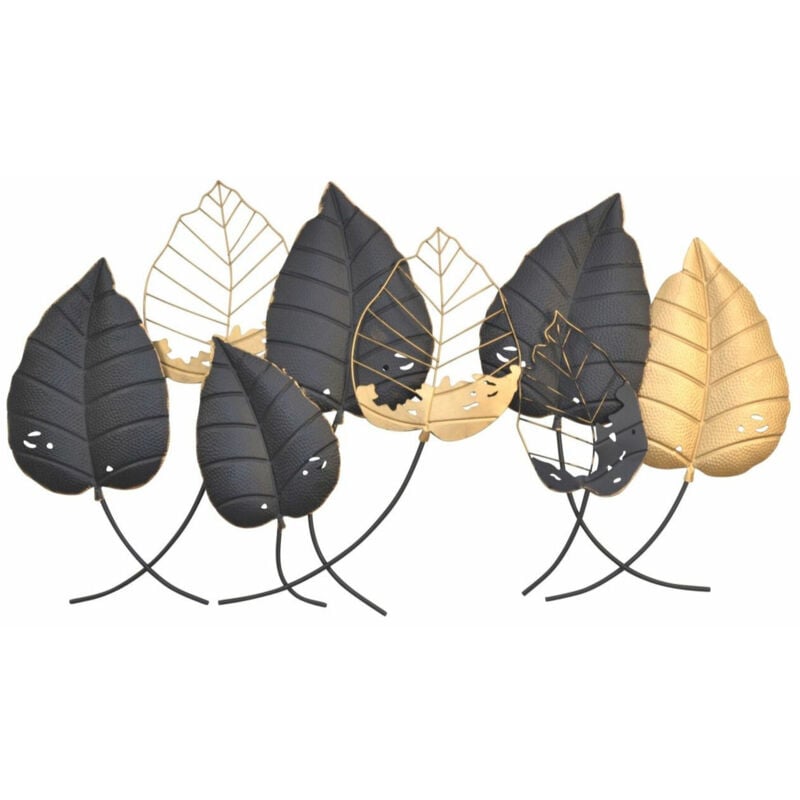 Décoration murale à suspendre feuilles en métal or noir 120x5x66cm DEC05060
