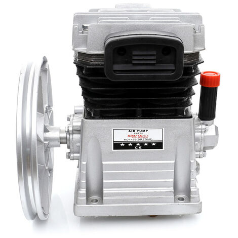 DCRAFT | Cabezal de compresión desnudo 2 cilindros hierro fundido 1,5 kW/2 hp | Caudal 300 L/min Presión 8Bar | Filtro de succión del volante - Plata