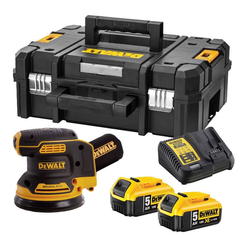 DCW210P2 Ponceuse excentrique 125 mm 18V Brushless + en tstak + 2 x 5,0 Ah Batteries + Chargeur - Dewalt