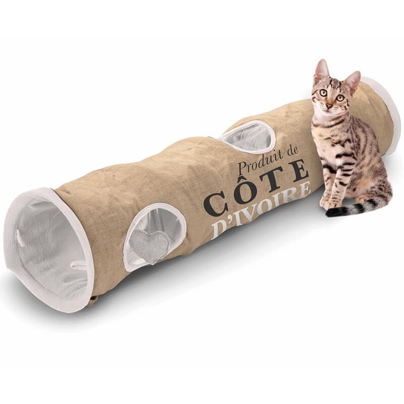 Tunnel pour chat Côte d'Ivoire 25x120cm Marron et Blanc 434/436448 - D&d