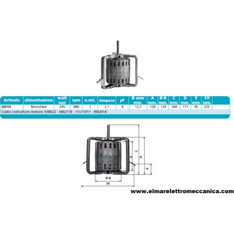 DD10 245 W 880 GIRI Motore Elettrico Monofase Ventilatore Centrifugo Assiale