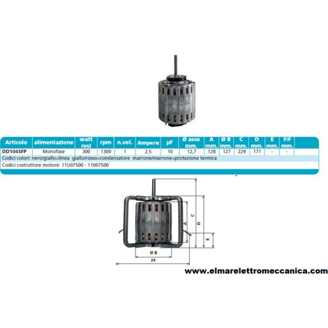 DD104SFP 300 W 1300 GIRI Motore Elettrico Monofase Ventilatore Centrifugo
