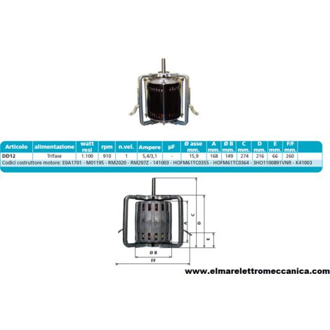 DD12 1100 W 910 Giri Motore Elettrico TRIFASE Ventilatore Centrifugo Assiale