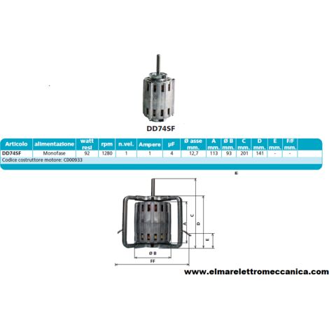 DD74SF 92 W 1280 Giri Motore Elettrico Monofase Ventilatore Centrifugo Assiale
