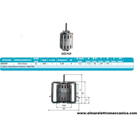 DD7SF 62 W 900 Giri Motore Elettrico Monofase Ventilatore Centrifugo Assiale