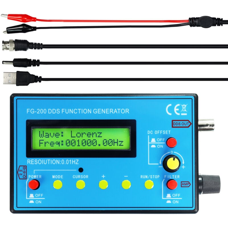 Lifcausal - dds FG-200 Générateur de signaux de fonction ,Compteur de fréquence 0,01 Hz - 500 kHz Module de source de signal Sinus + carré + forme