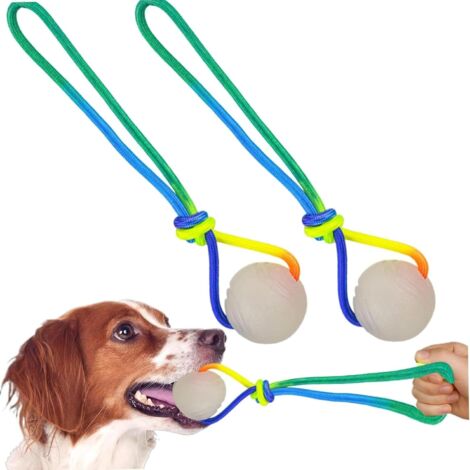 de 2 balles lumineuses en caoutchouc avec corde pour chien