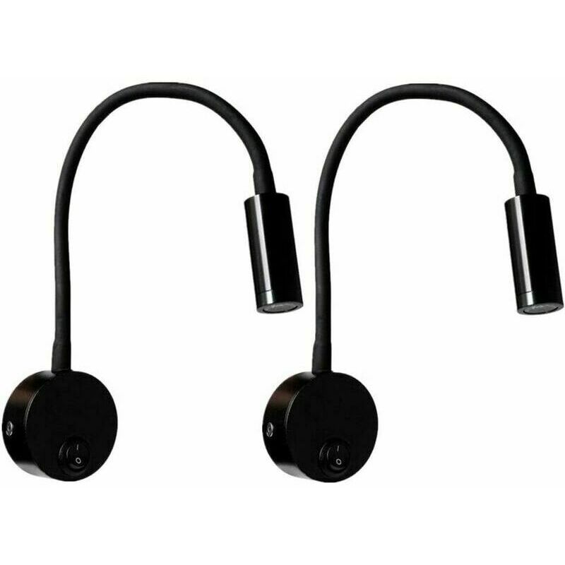 Lucky-88 - de 2 Lampe de Chevet Couleur noir en Aluminium, Lampe de Bureau Lumière Blanche Chaude Protection Yeux, 3W Lampe de Lecture Murale led