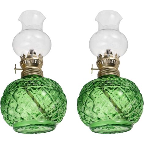 de 2 Lampes Lampes à Pétrole Vintage en Verre Vert Rétro