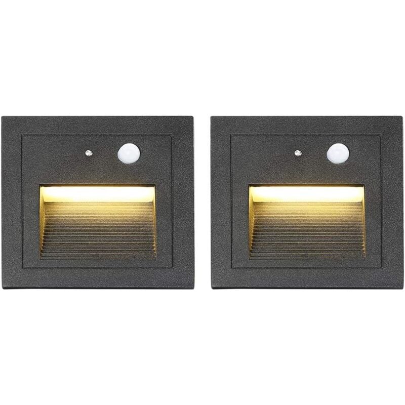 Ineasicer Lot de 2 led Spot Mural Encastré 3W Applique Murale Escalier Lumière Lampe Détecteur de Mouvement Sol Encastré Lumière 2800K Blanc