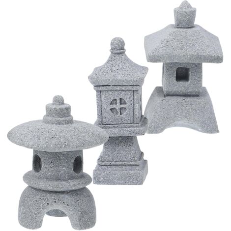 de 3 statues de pagodes japonaises en pierre pour jardin zen