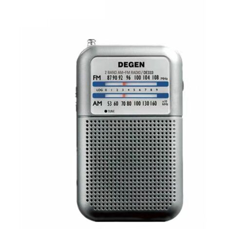 DE-333 Mini radio portatile, radio FM/AM a batteria con indicatore di segnale, ricezione eccellente, piccola radio tascabile per passeggiate e campeggio (AAA)