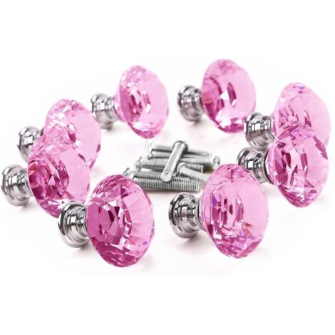 de 8 boutons en cristal rose pour meubles de cuisine poign