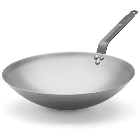 De Buyer 5114.35 - Wok in acciaio al carbonio, forma arrotondata, manico resistente