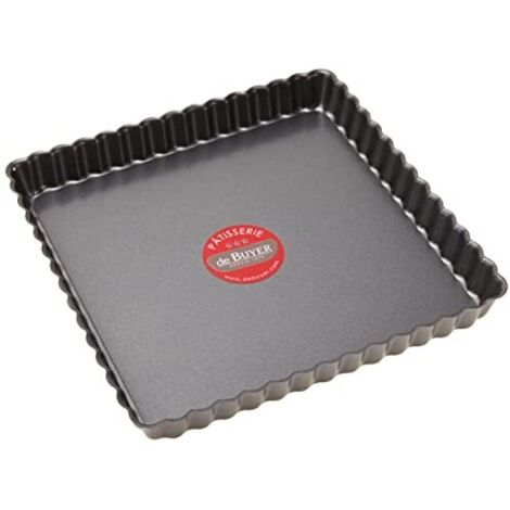 DE BUYER Stampo in Acciaio Antiaderente Torta Quadrata Fondo smontabile 23 cm, Grigio, 23 x 23 x 2.7 cm