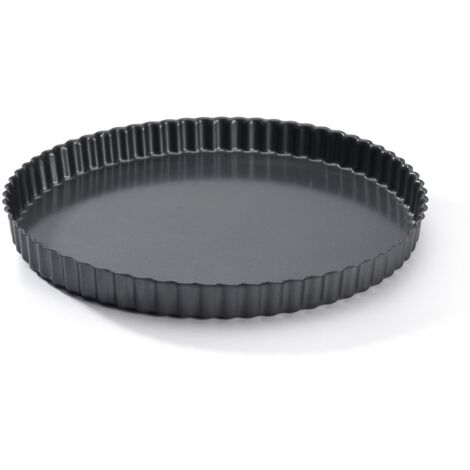 De Buyer Stampo Tortiera Tonda a Bordo Dritto con scanalature, cm 32, 4705.32, Acciaio Rivestito Antiaderente, Nero, Diametro 32 cm