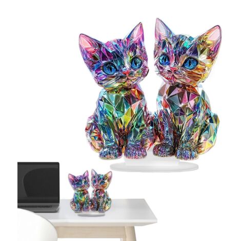 de Chat - Figurines colorées de Petits Chats  Statues de Chat Décoration d'intérieur, Sculpture d'animal colorée en Acrylique 2D pour Les Amoureux des Chats