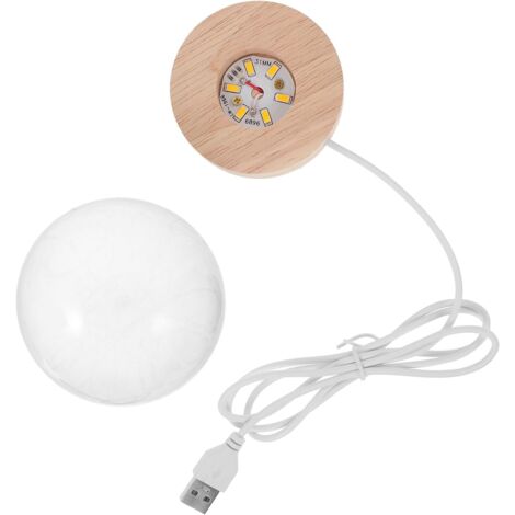 de Chevet Boule de Cristal avec Base Bois USB Veilleuse de