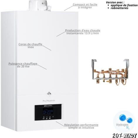 De Dietrich – Chaudière gaz à condensation 20 kW – Débit eau chaude 13,9 L/min – Corps inox et tubes cuivre – Technologie SMART TC° pour gestion à distance