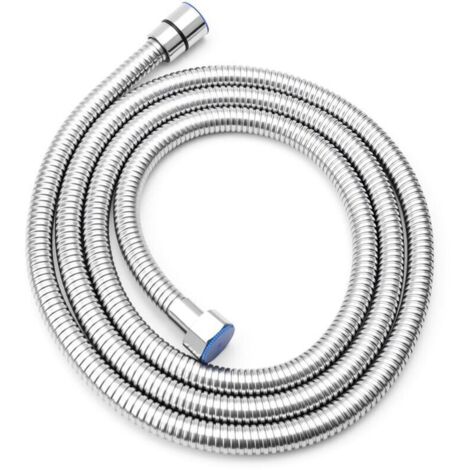 de Douche 2m - Tuyau de Douche en 304 acier inoxydable avec protection Anti-Torsion Haute Pression interface Standard G1/2 design Chromé Convient à Toutes les douchettes (Argent)