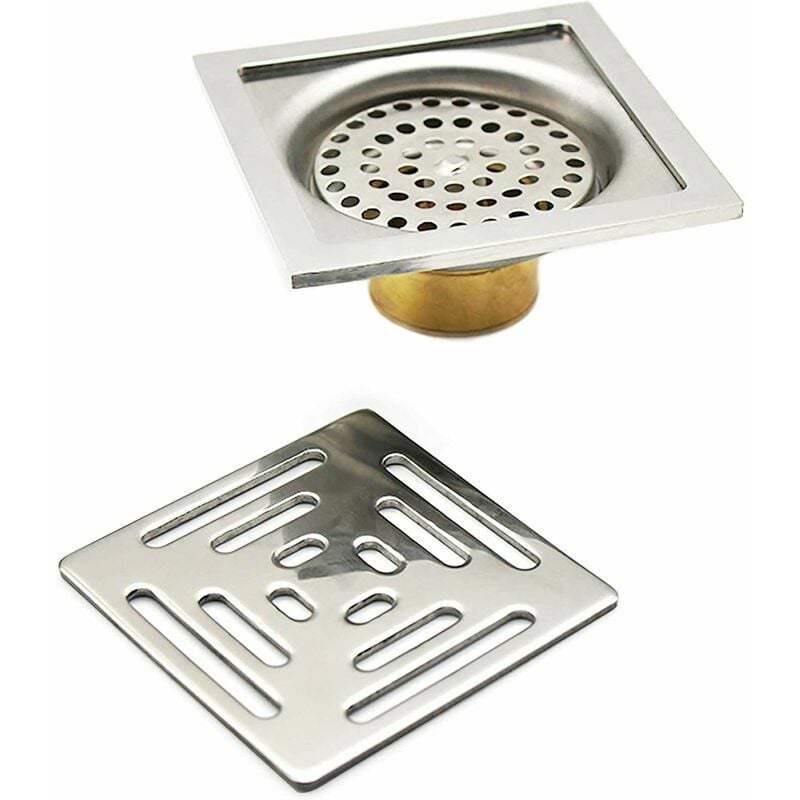 Ensoleille - de Douche Carré Siphon De Sol Anti-Odeur,Acier Inoxydable Drain de Plancher avec Passoire Filtre,pour Salle De Bain Jardin(100X100mm)