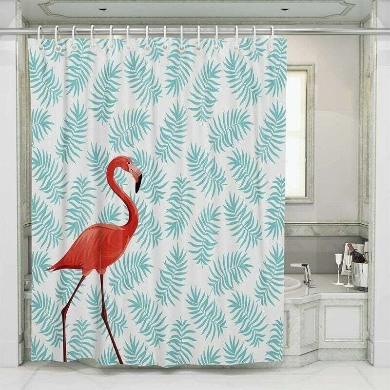 de douche rapide et durable en polyester feuille de cactus motif flamant rose avec 12 crochets 180x180 cm flamant rose et feuille