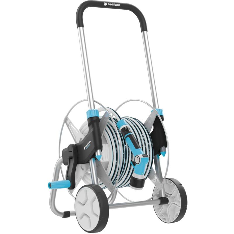 Cellfast - Chariot à tuyaux sur roues explorer avec chariot de 25 pièces avec tuyau inclus - Bleu